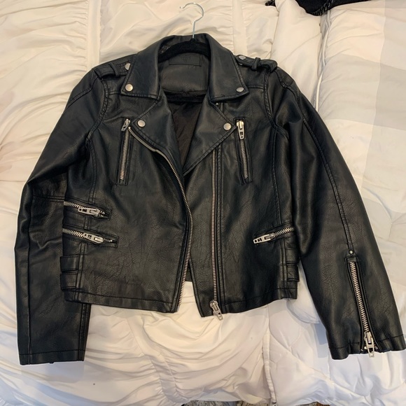 Blank NYC Black Leather Moto Jacket -Silver - Picture 1 of 3
